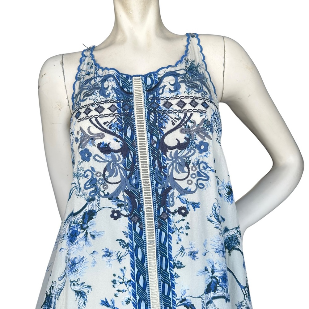 Johnny Was "Avalon Slip Dress" Blue & White Floral 100% Silk MIDI Dress XXS - Picture 4 of 14